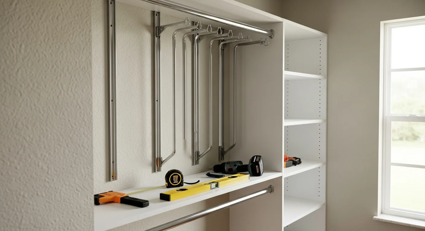 A finished custom walk-in closet installed by Install Pros USA in a Boca Raton primary suite, showing symmetrical shelving, hanging rods, and built-in drawers along a long wall. The layout reflects the large-suite floor plans common in Boca Raton homes.